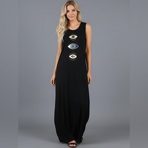 Eye Print Tee Maxi Dress With Pocket Black